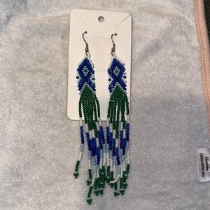 Beaded Green and Blue Earrings
